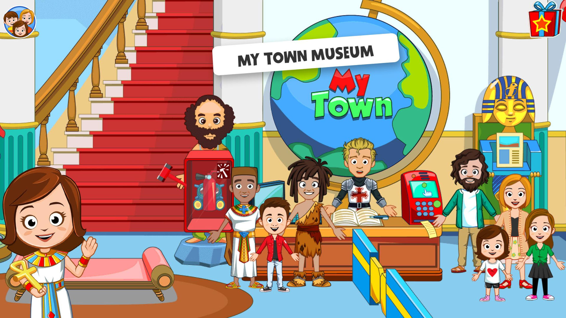 My Town Museum screenshot showing multiple characters stood in a museum