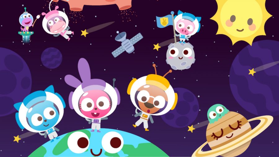 Papo Town Universe screenshot showing animals in space suits on a smiling planet