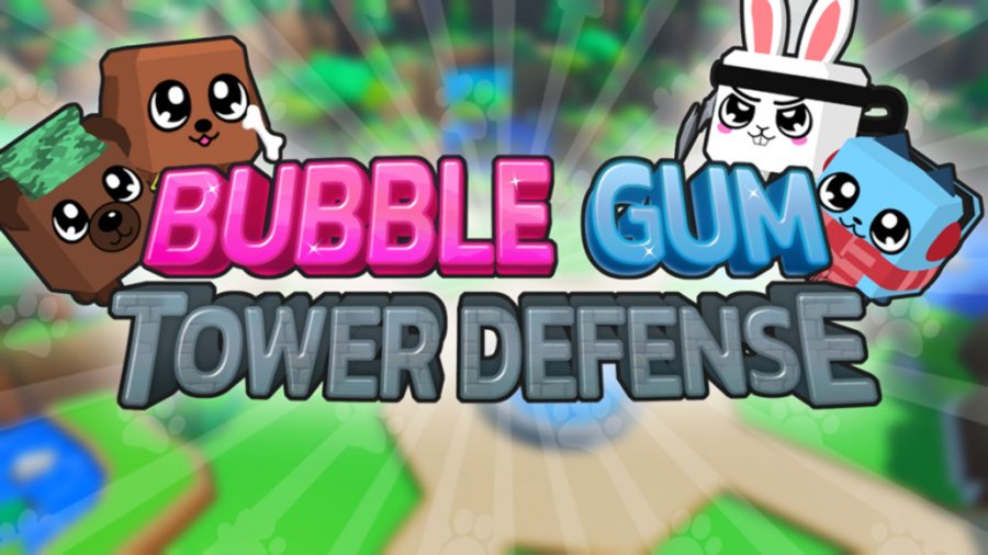 Bubble Gum Tower Defense title surrounded by pets