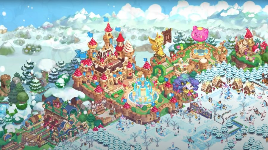 A Cookie Run kingdom covered in snow