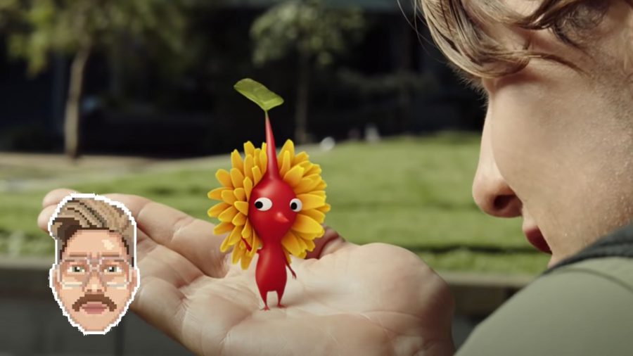 A Pikmin in a hand