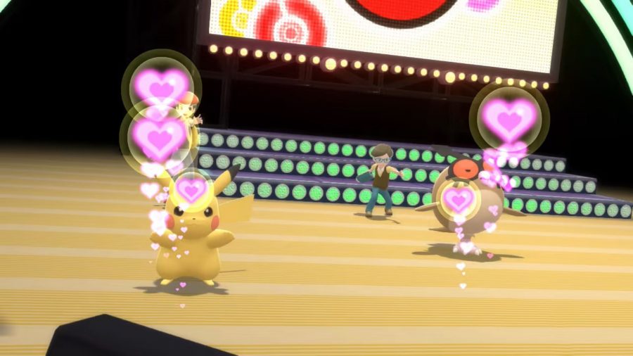 Pokémon in bdsp dancing with hearts above their heads