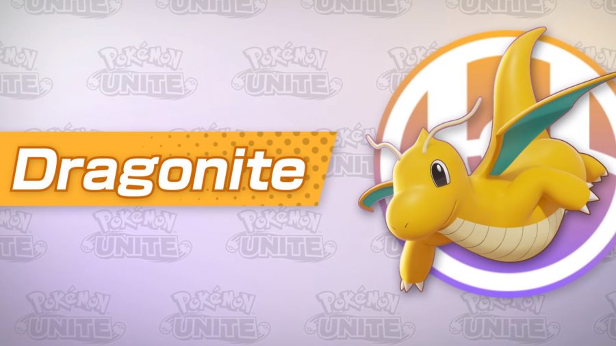 Pokémon Unite Dragonite flying over its name