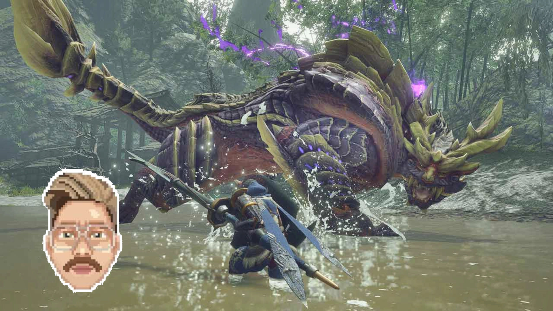 Nathan's pick for GOTY, Monster Hunter Rise, showing a hunter fighting a monster