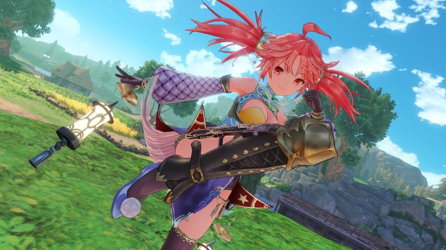 A red haired female character prepares to attack 