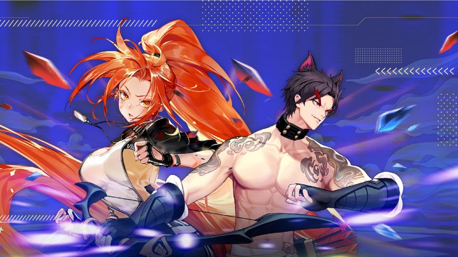 A ginger woman and a man with cat ear preparing for battle