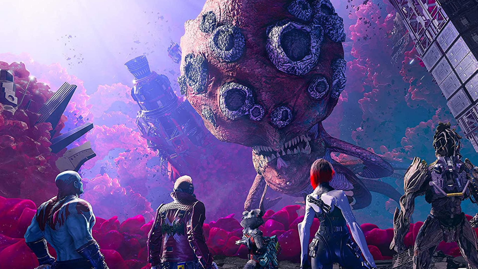 The guardians facing a giant monster