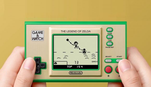 Someone playing the Zelda Game & Watch version of Ball. It is an ideal Christmas present.