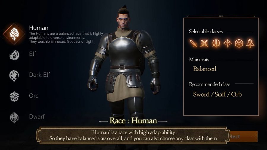 The Lineage 2M Human character creation screen