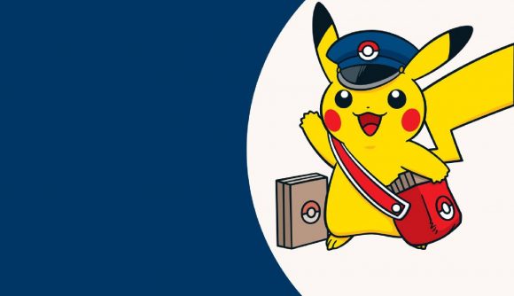 Pikachu appears in a little mail man outfit