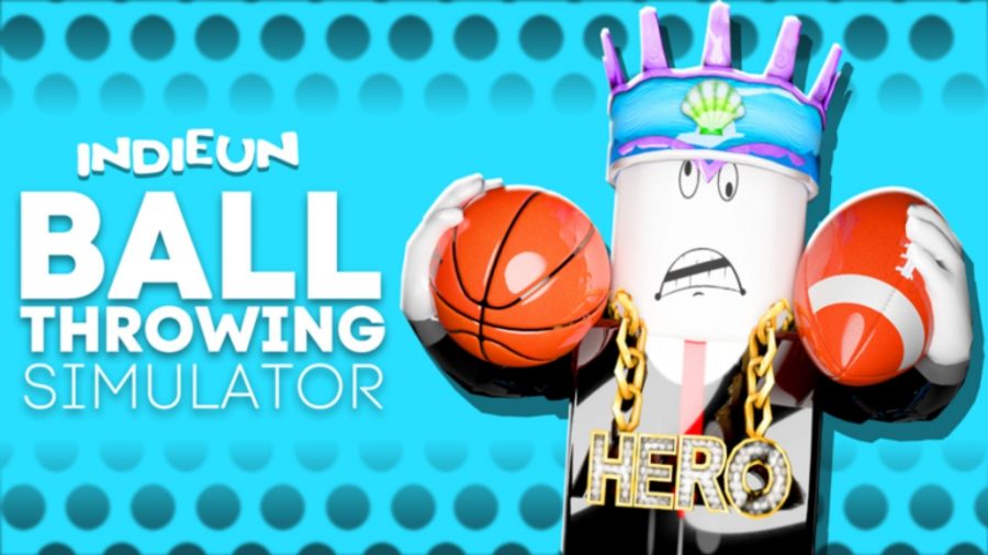 Roblox character holding a basketball and football in Ball Throwing Simulator