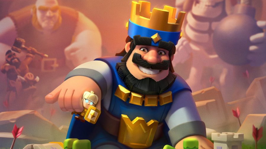 Clash Royale king playing with a chess set