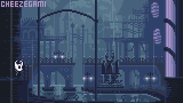 A pixelated scene shows The Knight in the City Of Tears 
