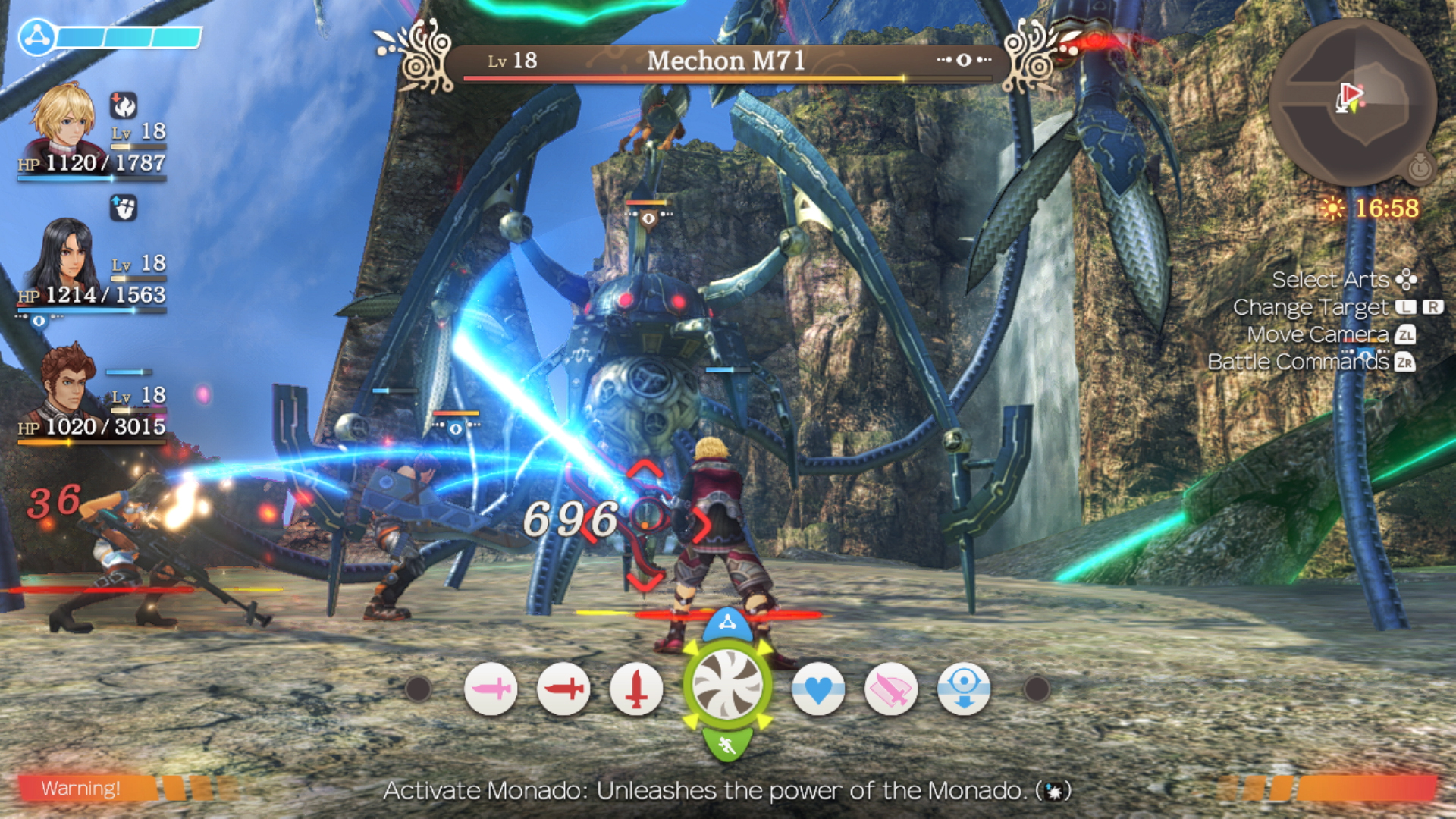 A party of JRPG protagonists battle a large metallic enemy 