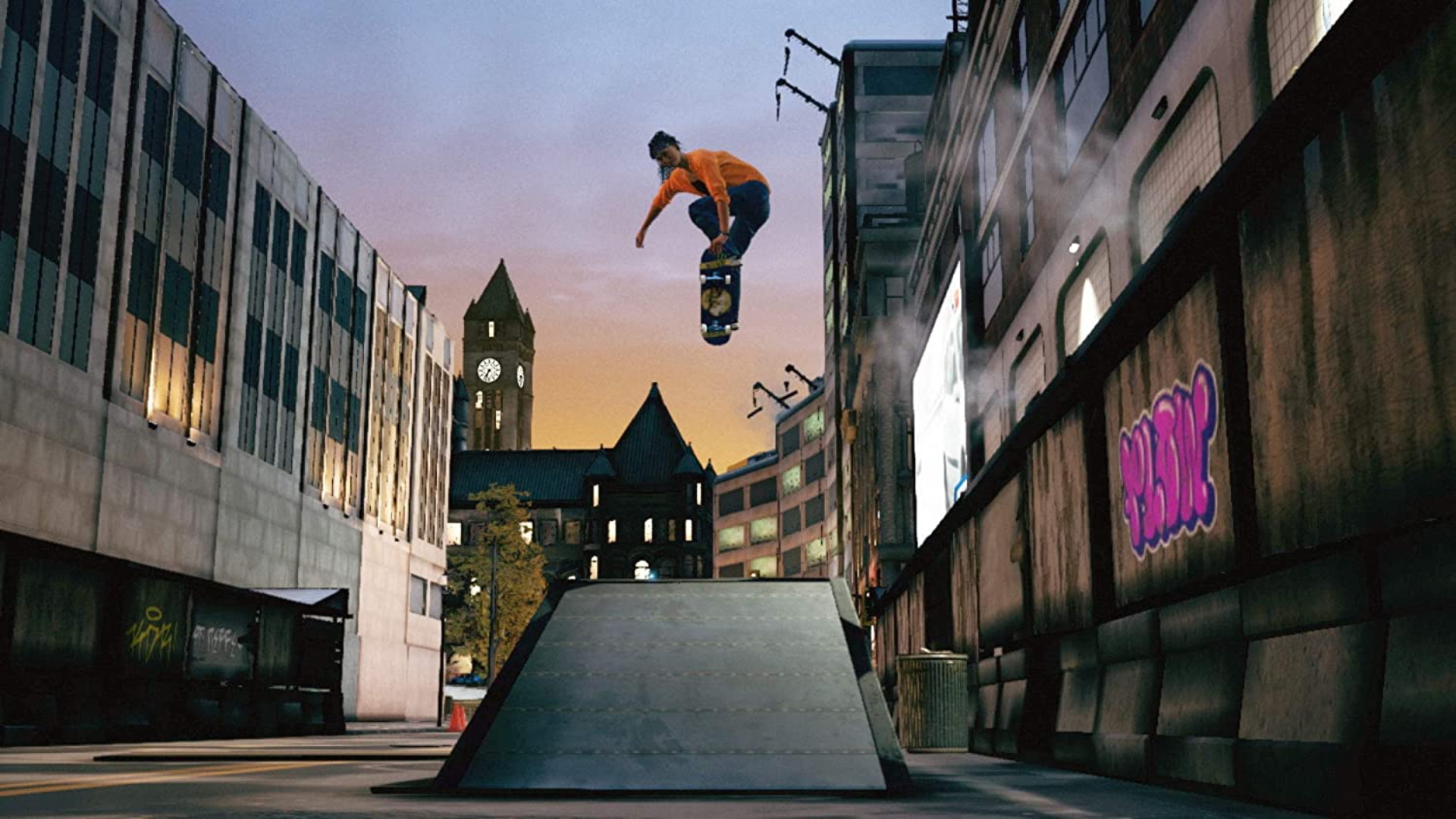 A skateboarder performing a nosegrab in mid air