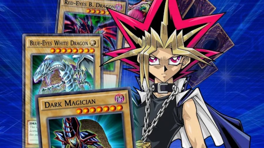 Yu-Gi-Oh surrounded by cards
