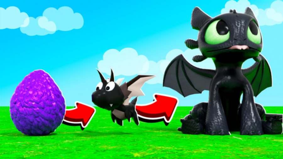 Toothless sat next to a tiny dragon and egg