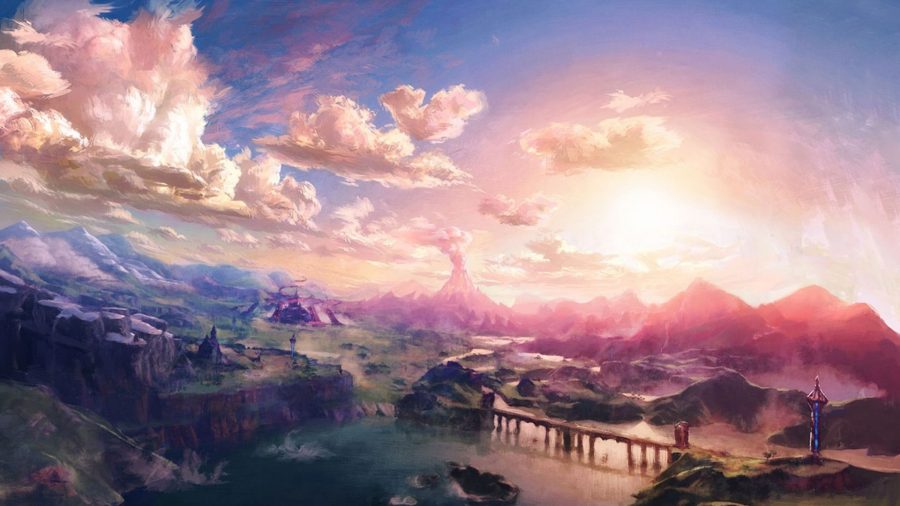 Art of the grand landscape in the Zelda BotW map.