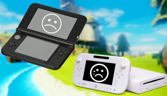 A 3DS and Wii U console are pictured with unhappy faces on them