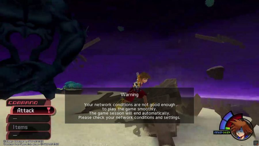 Screenshot of a server error during a battle in KH1