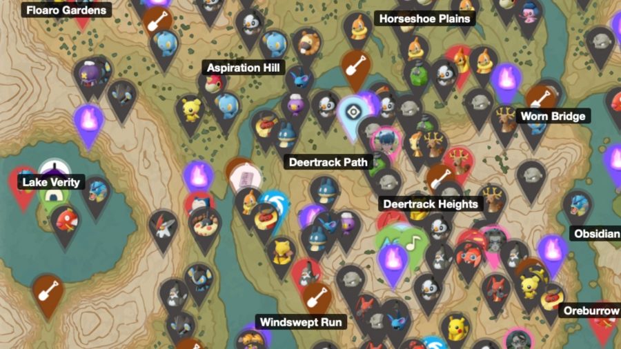 Topographic maps of Hisui, Pokémon Legends: Arceus, and Hokkaido
