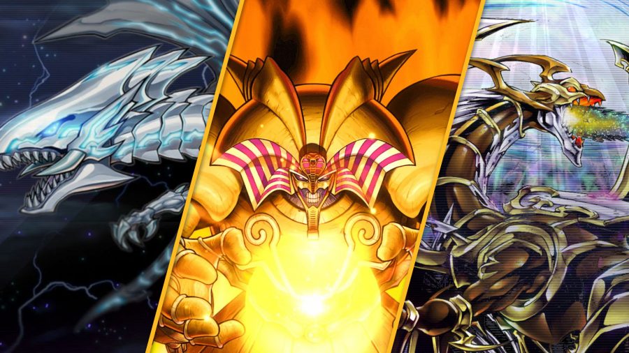 Custom image of Blue-EYes, Exodia, and another dragon monster