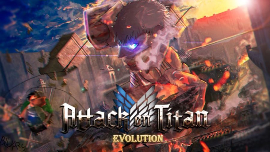 Art from Attack on Titan Evolution showing a character engulfed in flames, eyes glowing.