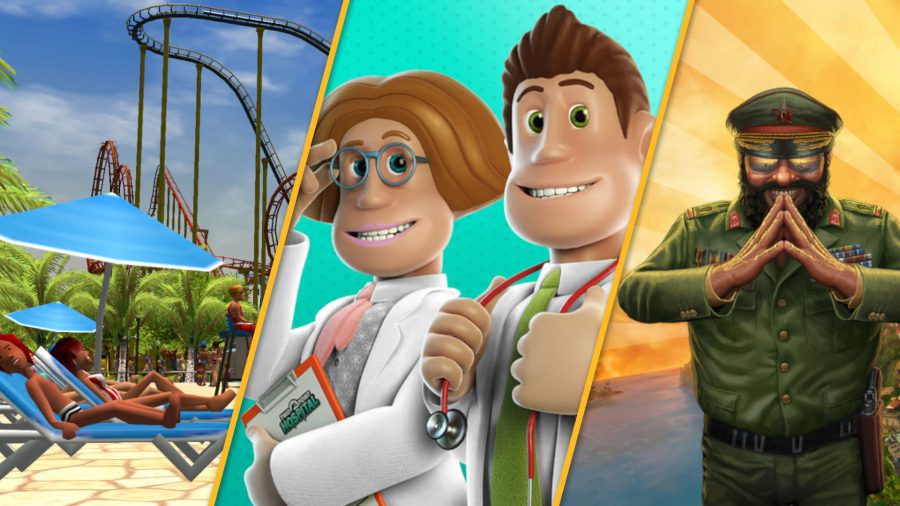Custom header using screenshots from RollerCoaster Tycoon 3, Two-Point Hospital, and Tropico mobile