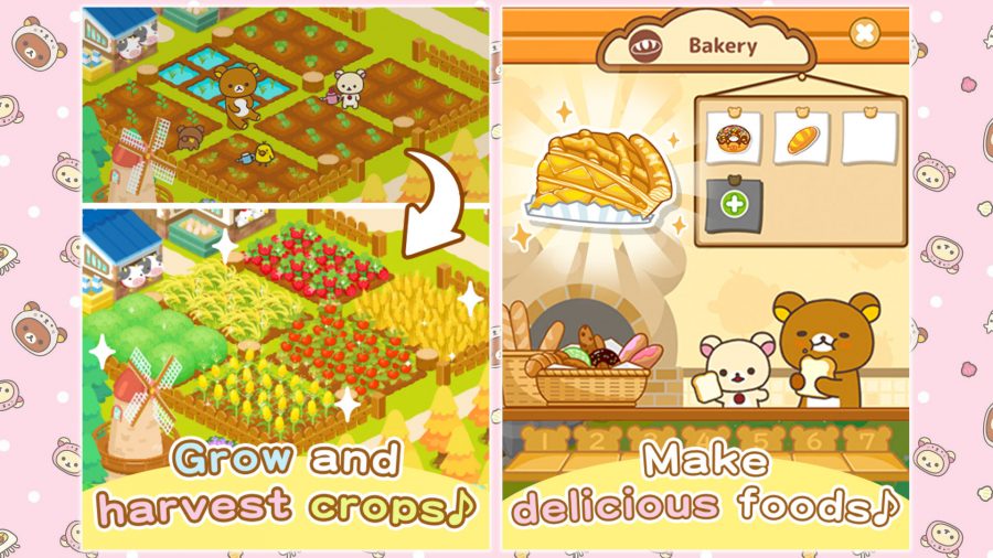 Two screenshots of Rilakkuma Farm gameplay