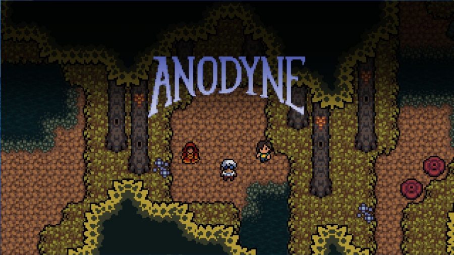 A screenshot from one of the best games like Zelda, Anodyne, showing some characters and the logo.