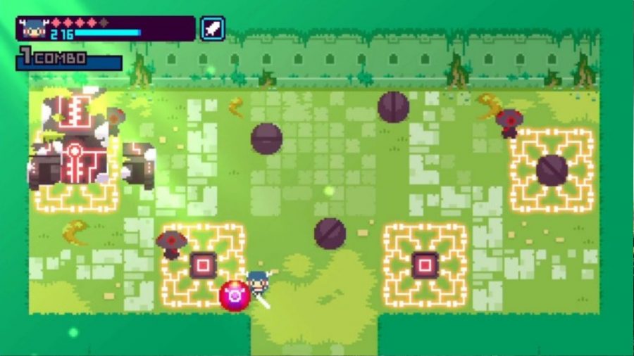 A screenshot from one of the best games like Zelda, Kamiko, during a boss fight.