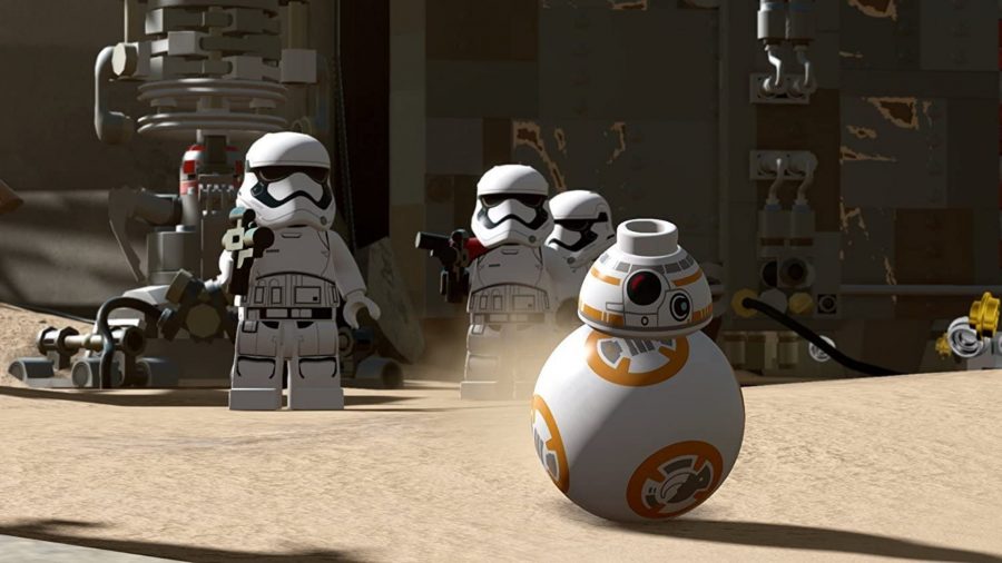 BB8 with two Lego storm troopers behind it