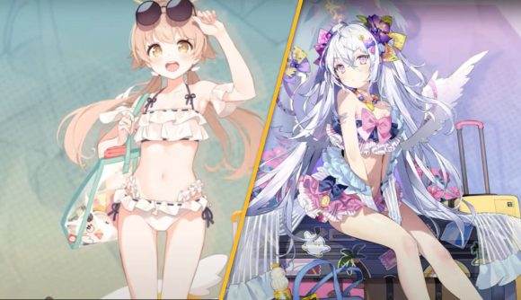 Two Blue Archive characters in swimwear