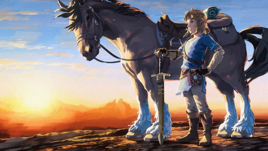 Art of Link and his horse from BotW