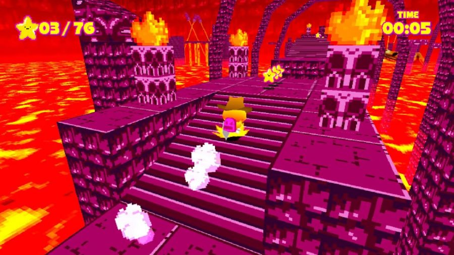A screenshot from the game Toree 2, one of the many cheap Nintendo Switch games. It shows Toree exploring a lava level.