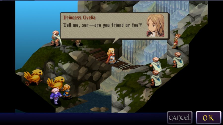 Princess Ovelia from Final Fantasy Tactics talking to a group of people
