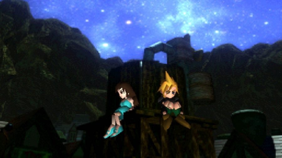 Tifa and Cloud from Final Fantasy VII sat next to a well
