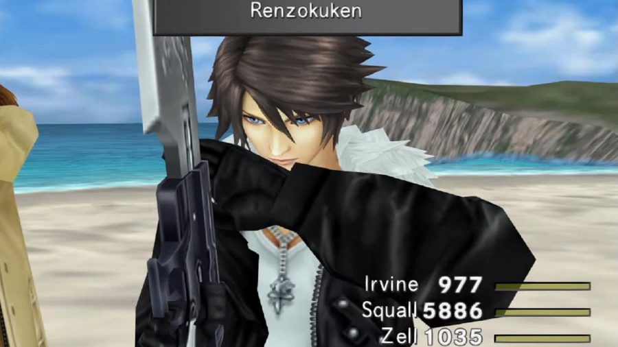 Squall from Final Fantasy VIII performing a renzokuken