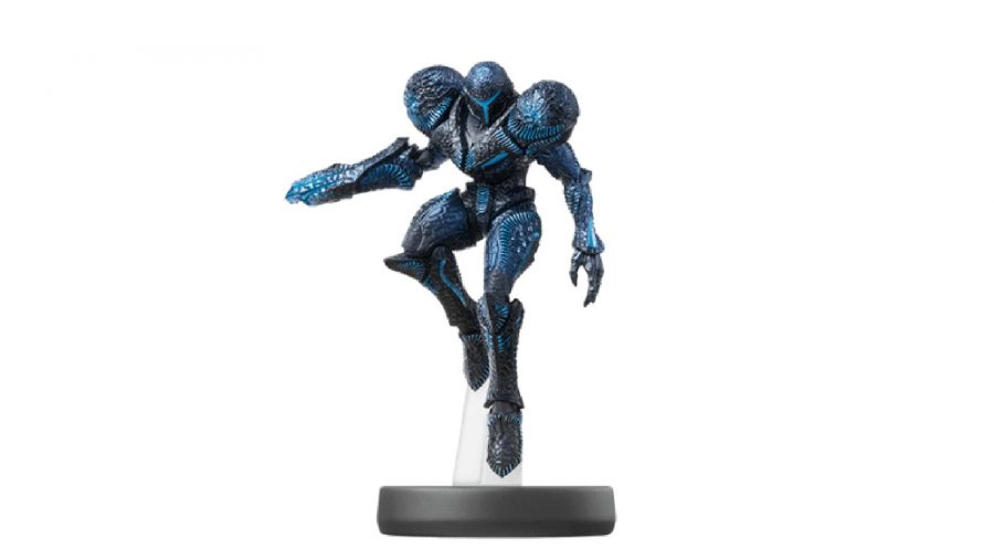 Dark Samus - in amiibo form - is visible against a white background