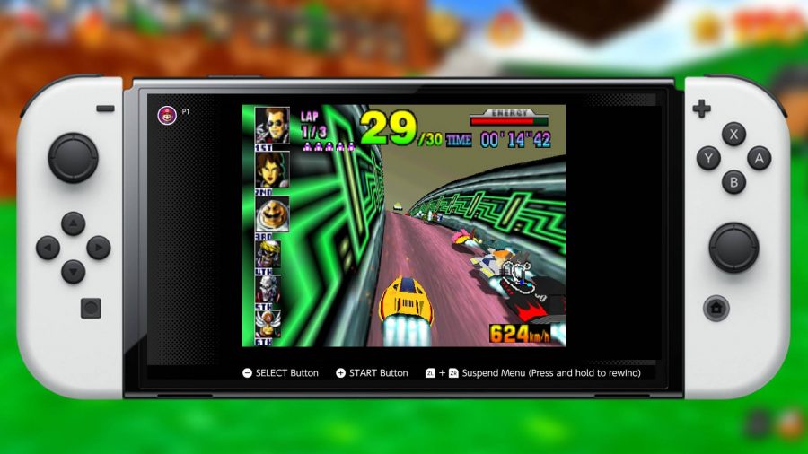 A switch OLEd is visible along with a screenshot of F-Zero X 