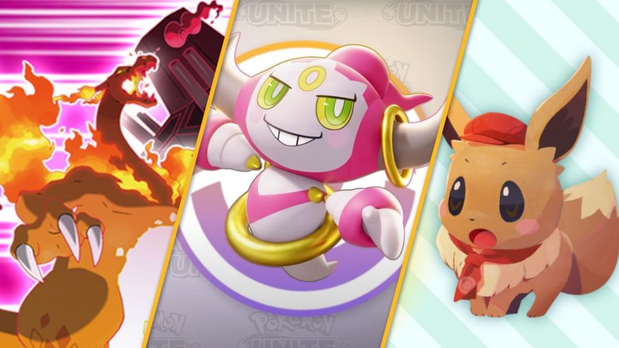 Gigantamax Charizard, legendary Hoopla, and Eevee, all part of the Pokémon Day 2022 announcements