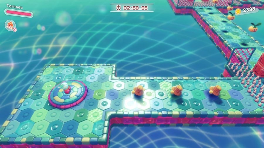 Kirby stood at the start of a Treasure Road map
