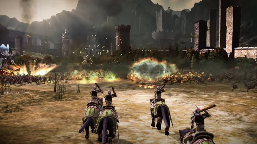 Dawn of Titans characters riding into battle on horseback