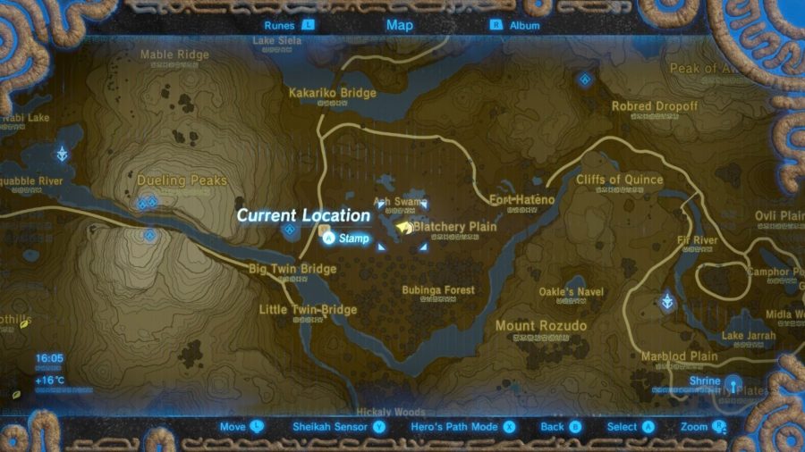 The Blatchery Plain memory location on a map from BotW.