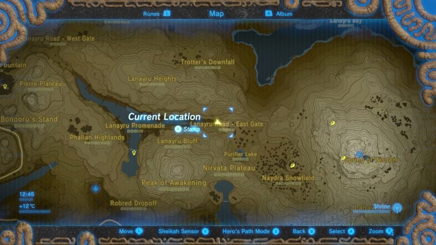 The Lanayru Road memory location on a map from BotW.