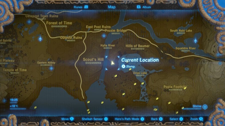 The West Necluda memory location on a map from BotW.