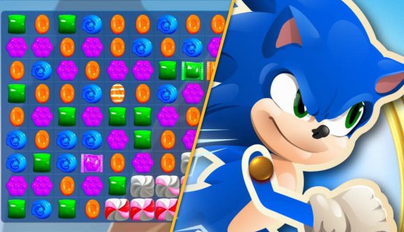A match three puzzle and Sonic running