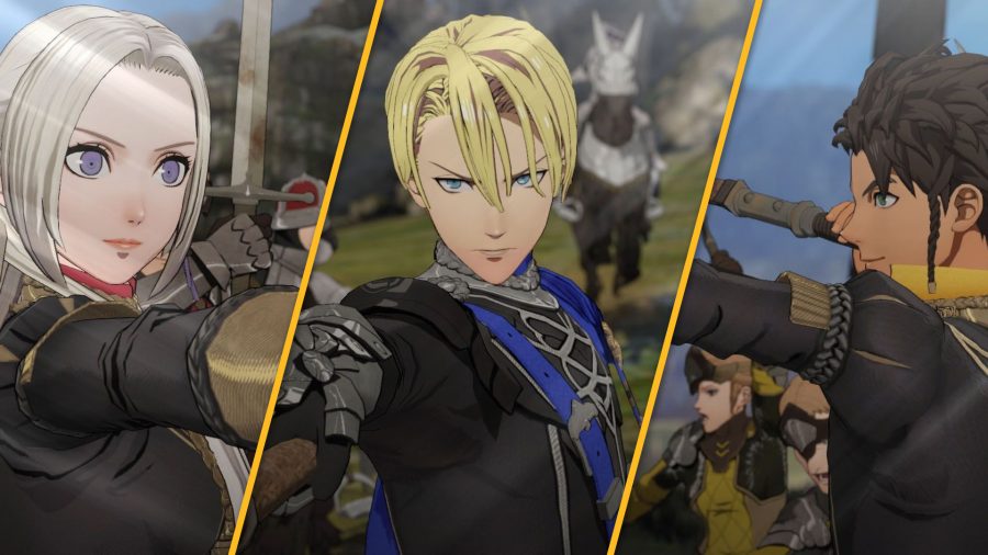 Edelgard, Dimitri, and Claude from Fire Emblem Three Houses.