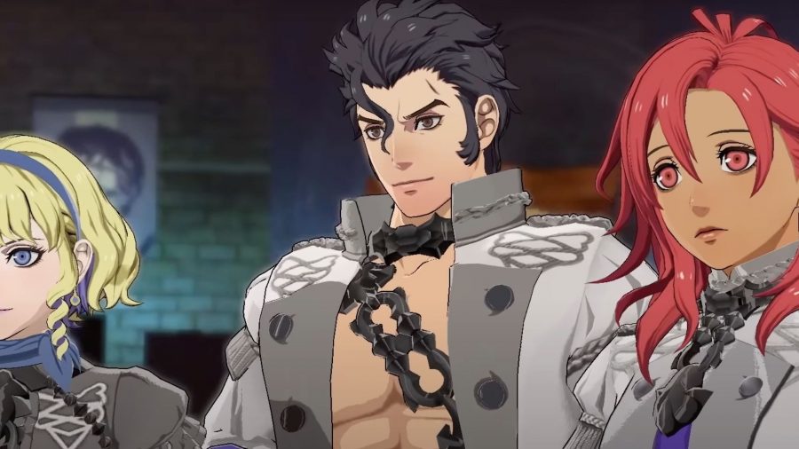 Hapi, Constance, and Balthus from the Ashen Wolves in Fire Emblem Three Houses.
