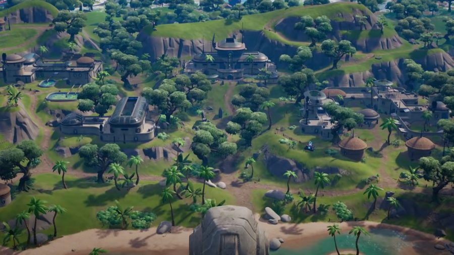 Lots of trees and buildings in Fortnite
